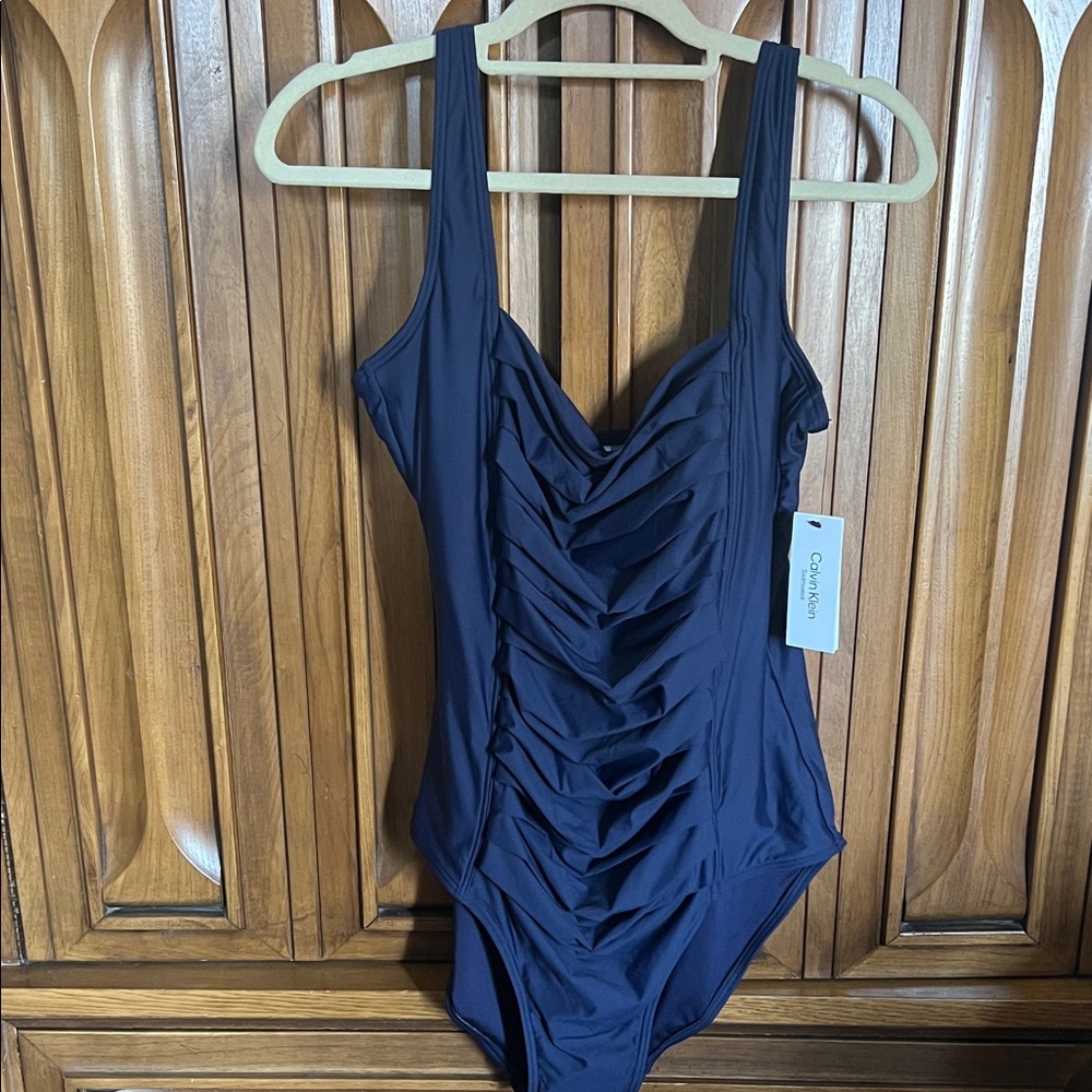 Calvin Klein Navy Ruched One Piece Swimsuit